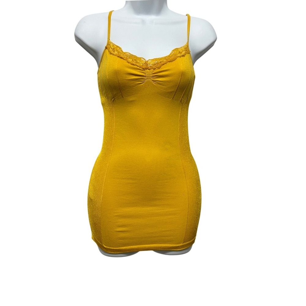 Prima‎ Cuti Women Camisole Top One Size Mustard Yellow Lace Y2K Elena Gilbert